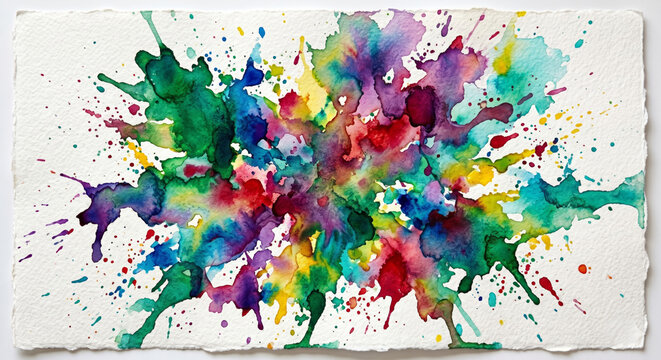 Abstract paint splash background. Vibrant colorful paint splatter texture. Artistic watercolor burst. Creative explosion of colors. Dynamic fluid art.