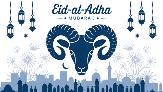 Eid-al-Adha Mubarak Celebration with Ram Head Silhouette