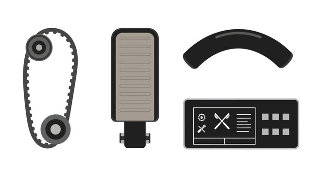 Car Engine Parts: Timing Belt, Pedal, Sensor, Control Unit