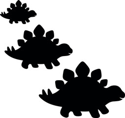 Three cute Stegosaurus dinosaur silhouettes in varying sizes isolated on white background  © WanchiJeni