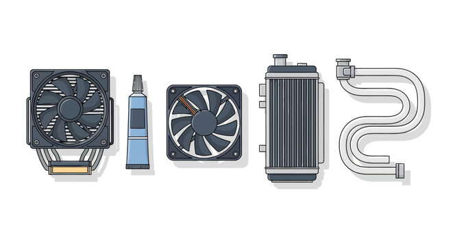 Computer Cooling System Components: Fans, Radiator, Thermal Paste, Pipes
