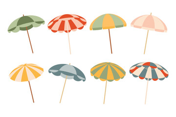 Obraz premium Set of colorful beach umbrellas isolated on white background. Summer icons.