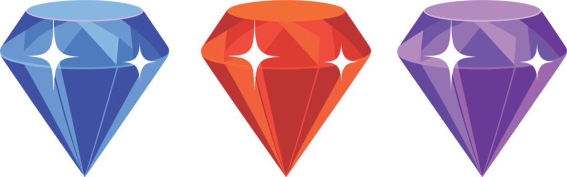Colorful diamond gemstone vector collection, shiny jewel crystal illustration set isolated