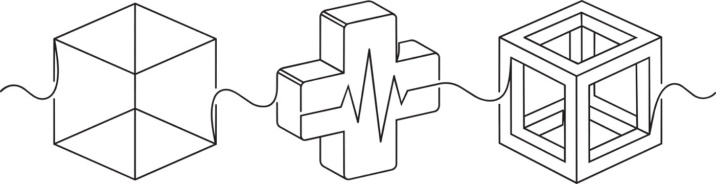 Medical, healthcare, and technology icons, connected line, vector graphics