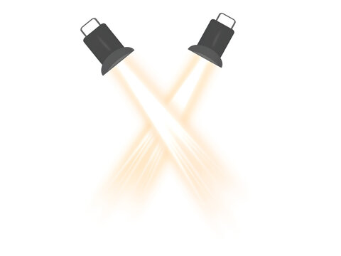 A pair of theater projectors shining bright gold rays down onto clean white background