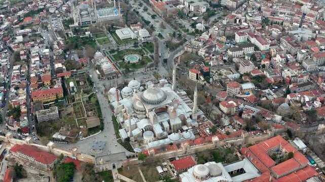 Hagia Sophia Aerial Drone Orbit with Cinematic Close Up in Istanbul