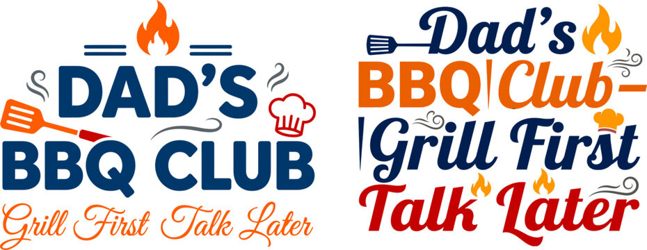 Dad's BBQ club logo designs with grill and talk phrases