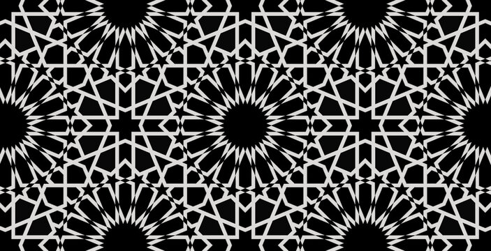 Elegant Black and white ornament design &ndash; Moroccan zellige inspiration, Geometric Lines pattern &ndash; Modern Islamic innovative design 