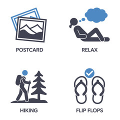 Fototapeta premium Vector of postcard, relax, hiking and flip flops in a modern design style