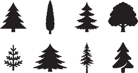 Fototapeta premium Pine tree silhouette vector forest set
