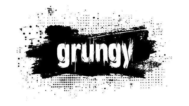 Black grunge spray paint marks and textured brush stoke halftone patterns vector banner illustrations on white background. Abstract ink splatter element with halftone dot pattern