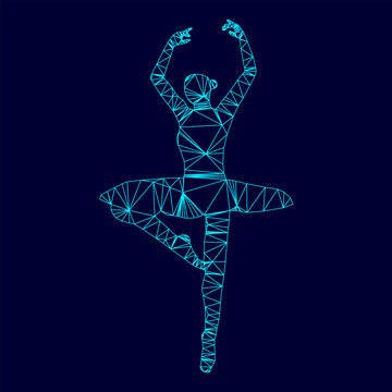 Ballet dancer low poly triangulation triangulated polygonal electric cyan blue vibrant aqua neon color vector illustration image outline contour line
