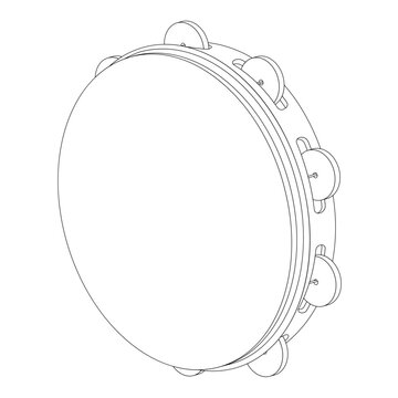 Pandeiro, Brazilian hand drum - hand drawn isometric black and white vector illustration.