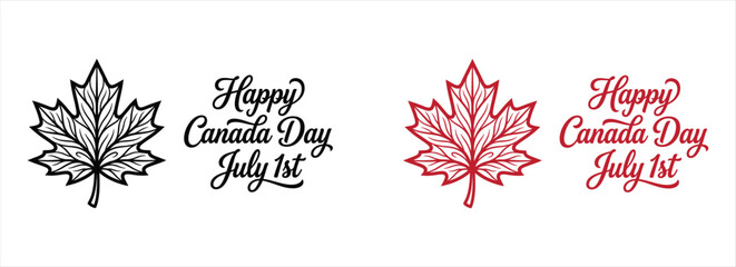 Canada day greetings with maple leaf silhouette and calligraphy red and black © Nadira