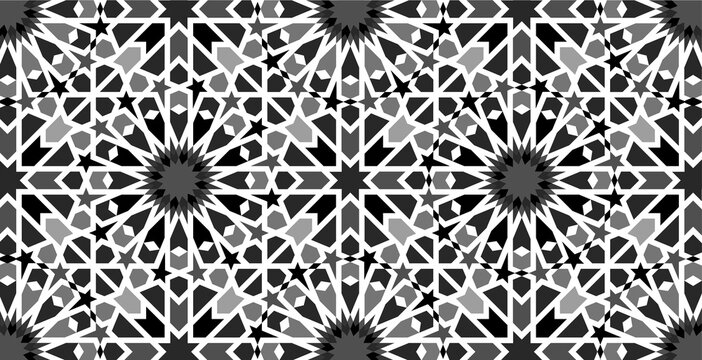Black and white ornament design &ndash; Moroccan zellige inspiration, Geometric Lines pattern &ndash; Modern Islamic innovative design 