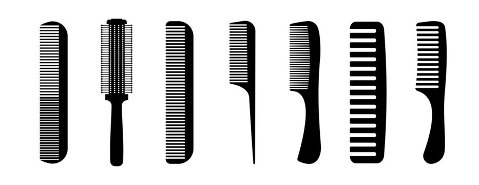 Comb for Hair. Professional barber comb for man or woman haircut. Hairdresser salon equipment. Hair cutting carbon comb tail. Hairbrushes and combs icon.