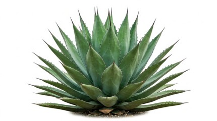 Fototapeta premium Vibrant Agave Plant with Spiky Leaves Isolated on a Clean White Background for Desert Botanical Themes, Succulent Designs, and Natural Beauty Concepts