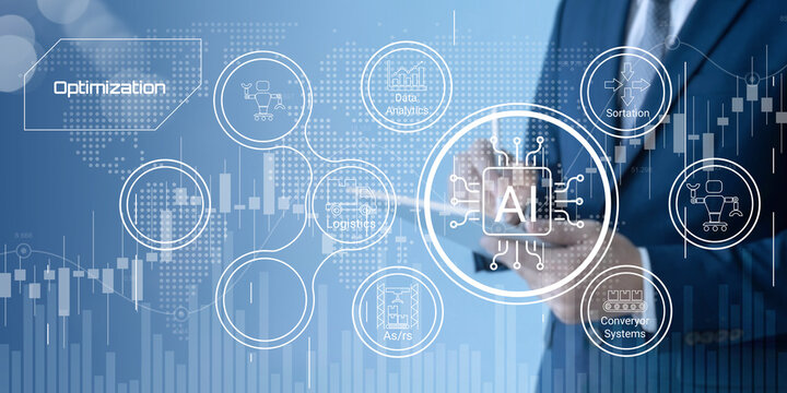 Person using advanced artificial intelligence technology for industrial automation optimization and data analytics processes