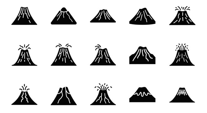 Volcano Icons Set - Diverse Eruptions and Shapes