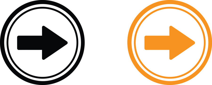 Black and orange arrow icons inside circular frames for website navigation and user interface design Vector