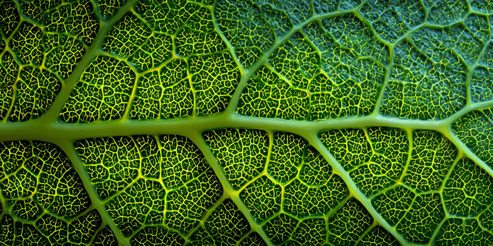Green Leaf Extreme Macro Showing Veins and Stomata Structure