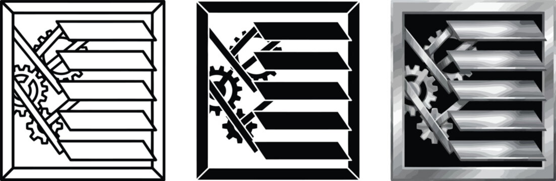 Modern vector icon set depicting an adjustable louver or blind mechanism suitable for climate control privacy or ventilation system settings