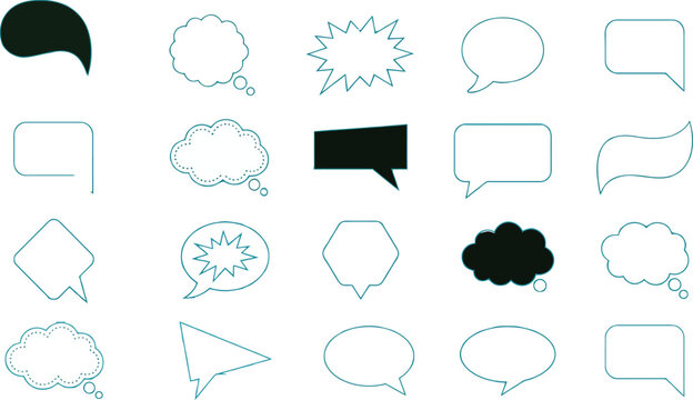  Blank comic speech bubble and thought cloud icon mega set featuring various line art and solid dialog frames