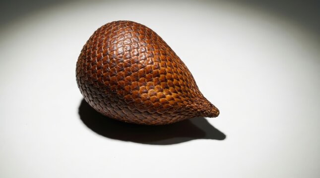 A single fresh salak snake fruit featuring scaly reddish brown skin rests in a widescreen composition, capturing the exotic texture of this unique tropical fruit in a clean studio photography style.