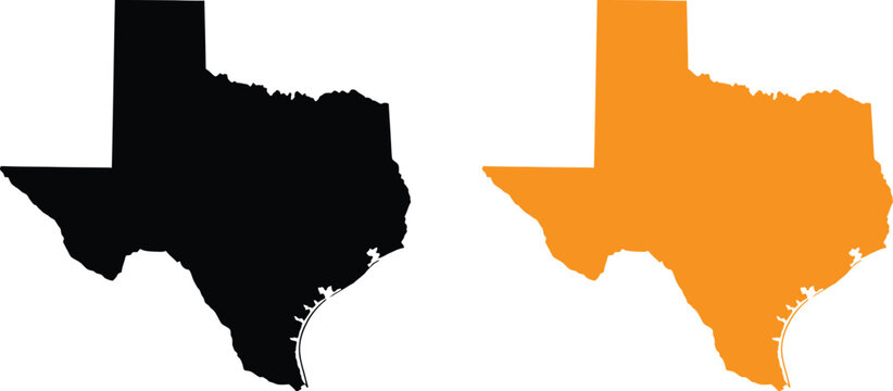 Black and orange silhouette map icons of texas state Vector