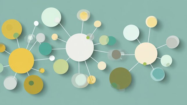 Abstract network connection infographic background with green yellow and white circular nodes representing data social media links