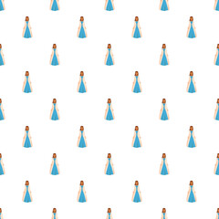 Obraz premium Cartoon woman character wearing a blue dress repeated in a seamless pattern