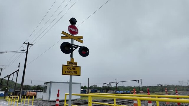 Railway Level Crossing Sign with Flashing Lights, Brazil