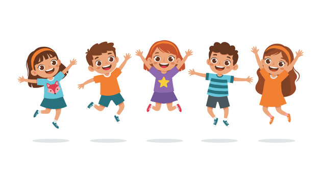 Happy children jumping in line illustration