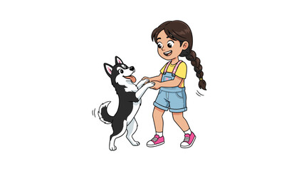 Girl playing with husky dog outdoors happily © FatemaStock
