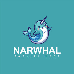Obraz premium magical narwhal mascot cartoon logo modern vector branding design