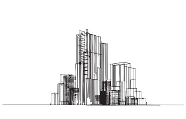 Obraz premium abstract futuristic skyscraper abstract primitive line black sketch high-rise building landscape