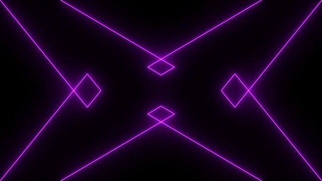 Vibrant neon pink abstract geometric background with glowing symmetrical lines and diamond shapes on dark surface.