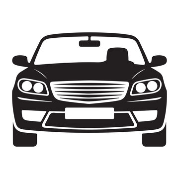 Front view of a modern car black and white silhouette