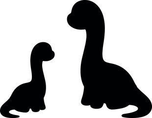 Parent and baby long-neck dinosaur silhouettes isolated on white © WanchiJeni