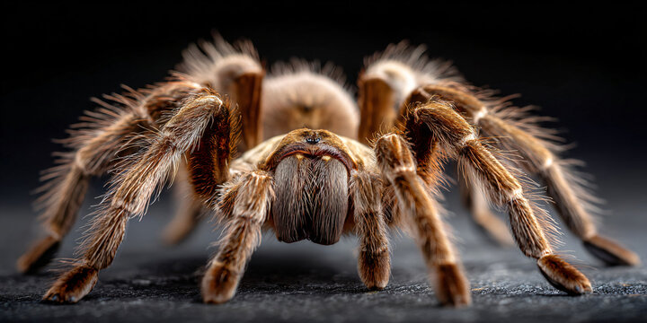 Large Tarantula Spider on Black Background