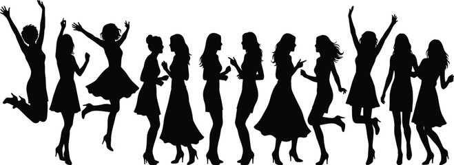 Fototapeta premium Silhouetted diverse group of people raising hands in celebration against white background diversity