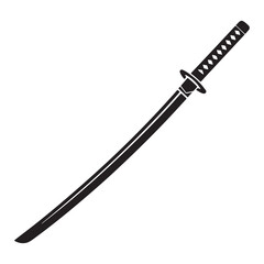 Naklejka premium Traditional japanese katana sword with detailed hilt isolated on a white background silhouette