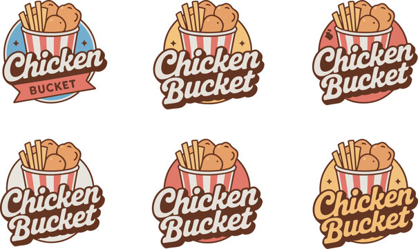 Chicken Bucket Logo Collection Crispy Fried Chicken Fast Food Branding Restaurant Labels Menu Packaging Signage vector design