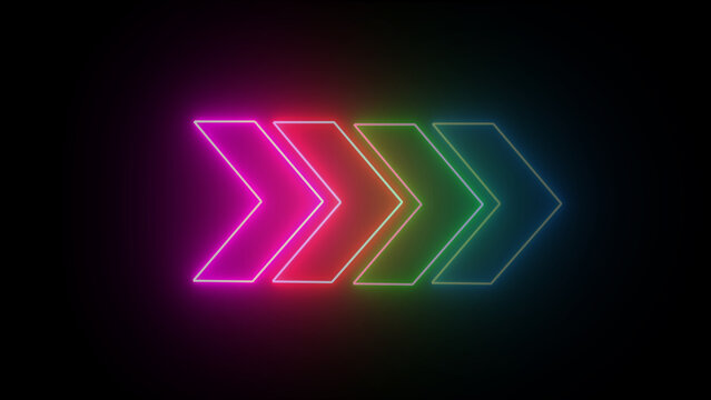 Glowing neon light animated traffic directional arrows sign. right arrow for road direction.these are applied signboard, signpost