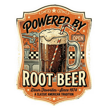 Root beer logo with mug and bottle