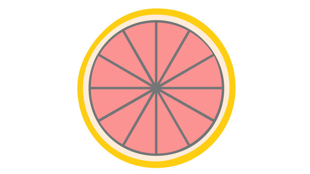 Fresh grapefruit slice vector icon illustration for Japanese cuisine and sushi garnish, featuring vibrant pink segments and yellow rind on a clean white background for food menu design.