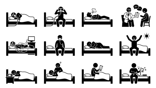 Sleep Apnea Treatment and CPAP Therapy Medical Icon Pack for Breathing Support, Clinic Education and Sleep Disorder Care