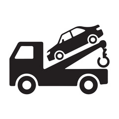 Naklejka premium Black silhouette of a tow truck lifting a car on a white background silhouette