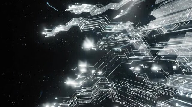 Glowing circuit lines and transparent circuit pathways with glowing data streams futuristic light