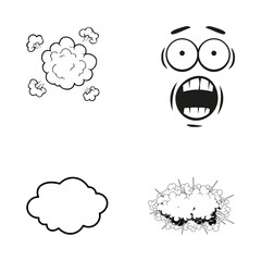 White comic book style explosion clouds and shocked character face elements isolated on a black background © Png Stock